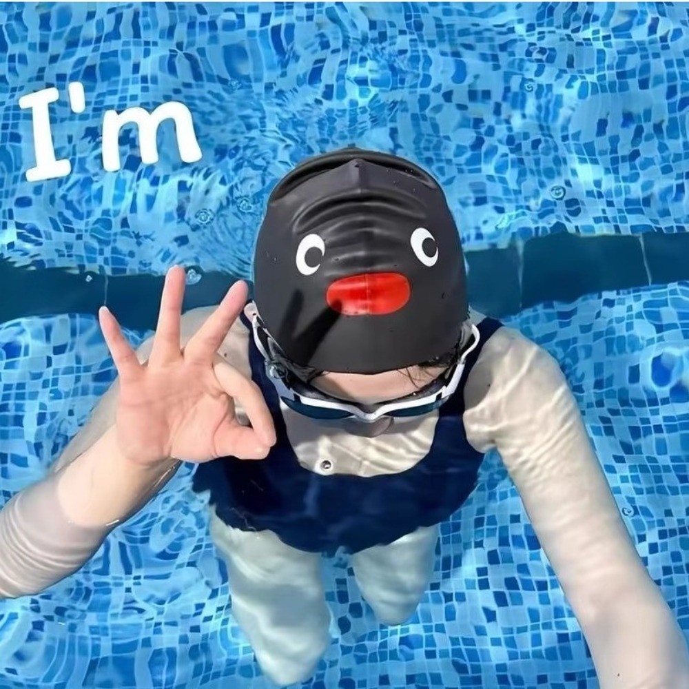 Aquatic Sports Cap - Sevimli Karikatür Elastik Penguen Yüzme Bonesi